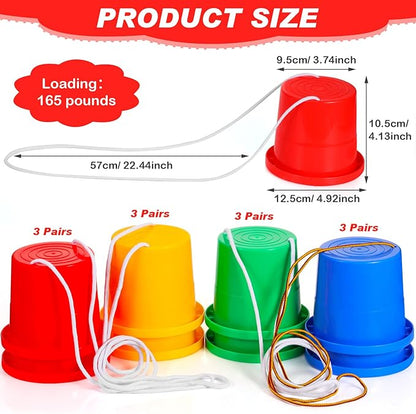 Hungdao 12 Pairs Balancing Stilts for Kids Walking Bucket Stilts Plastic Walking Toy with Adjustable Rope for Preschool Playground Indoor Outdoor Obstacle Course Games, 4 Colors