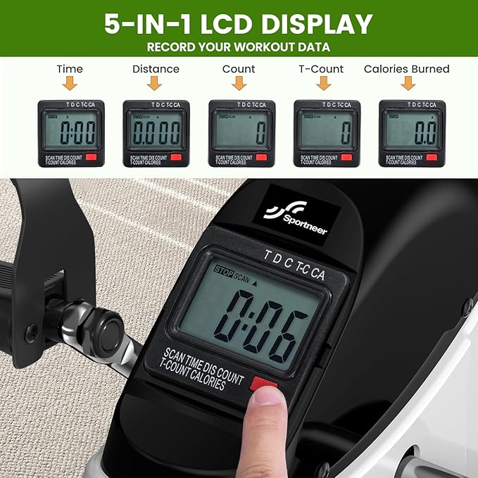 Sportneer Under Desk Bike Pedal Exerciser: Mini Exercise Bike Portable Peddler Sitting for Seniors with LCD Display Arm & Leg Bike Pedals Exerciser with Anti-Skid Mat for Home Office