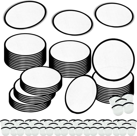 50PCS Foldable Flying Disc Fans with Bags, 9.8'' DIY Handheld Black Egde Fabric Folding Fan for Outdoor Game Activities Birthday Party Favors End of Year Student Gifts, White