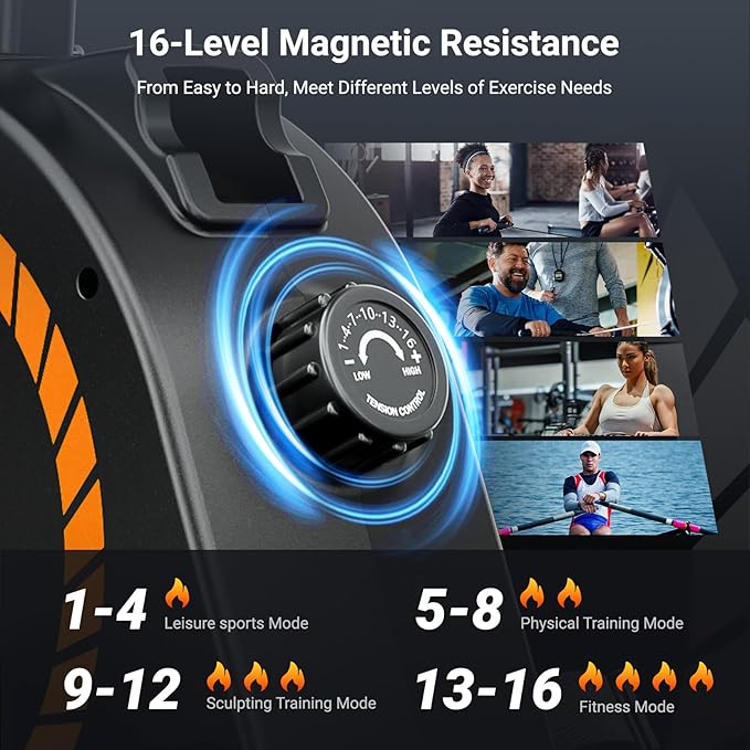 Dripex Rowing Machines for Home Use, Rowing Machine Magnetic Rower, 16 Levels of Workout Resistance, Max 350 LBS, Dual Slide Rail, Bluetooth App Compatible, LCD Monitor, Row Machine for Gym Exercise