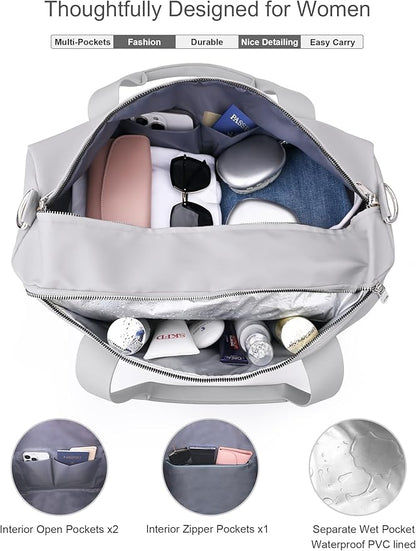 Gym Bag for Men and Women with Shoe Compartment & Wet Pocket - Duffle Bag for Travel Sports Fitness Workout Athletic, 19" Medium, Neutral Grey