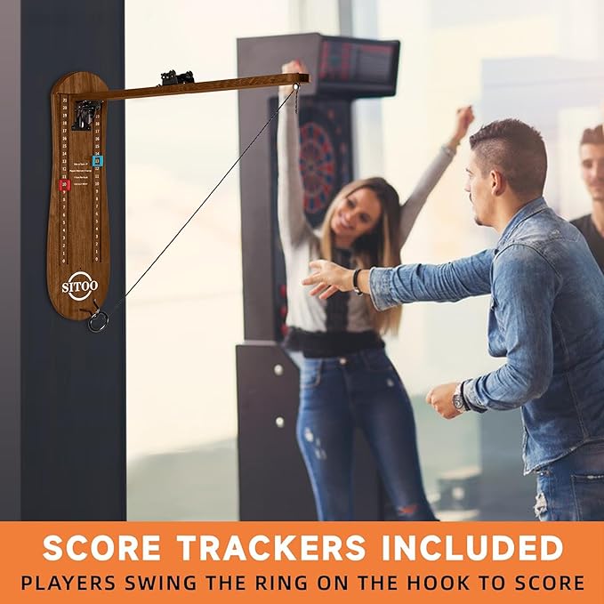 Ring Toss Game for Adults, Outdoors Games, Hook and Ring Game with Foldable Arm