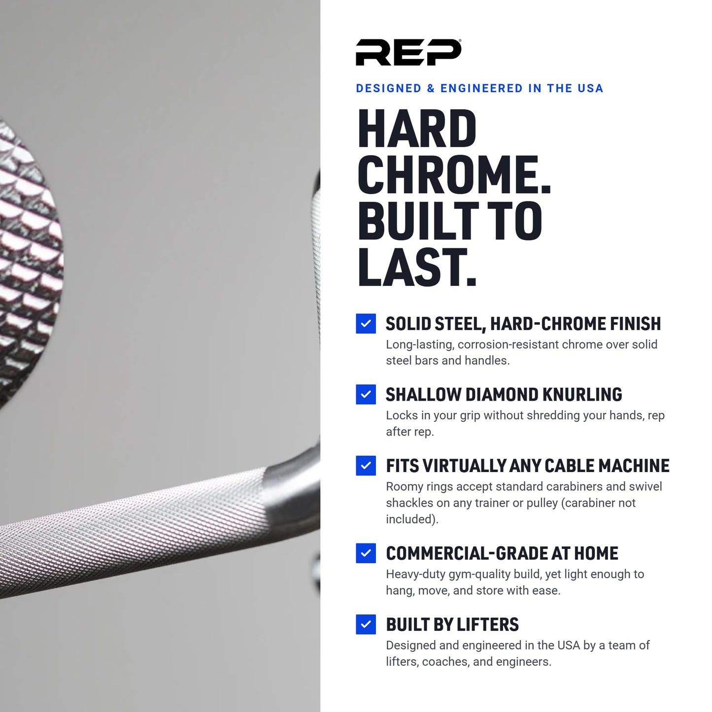 REP Fitness Multi Grip Curl Bar Cable Attachment, EZ Bar for Bicep & Tricep