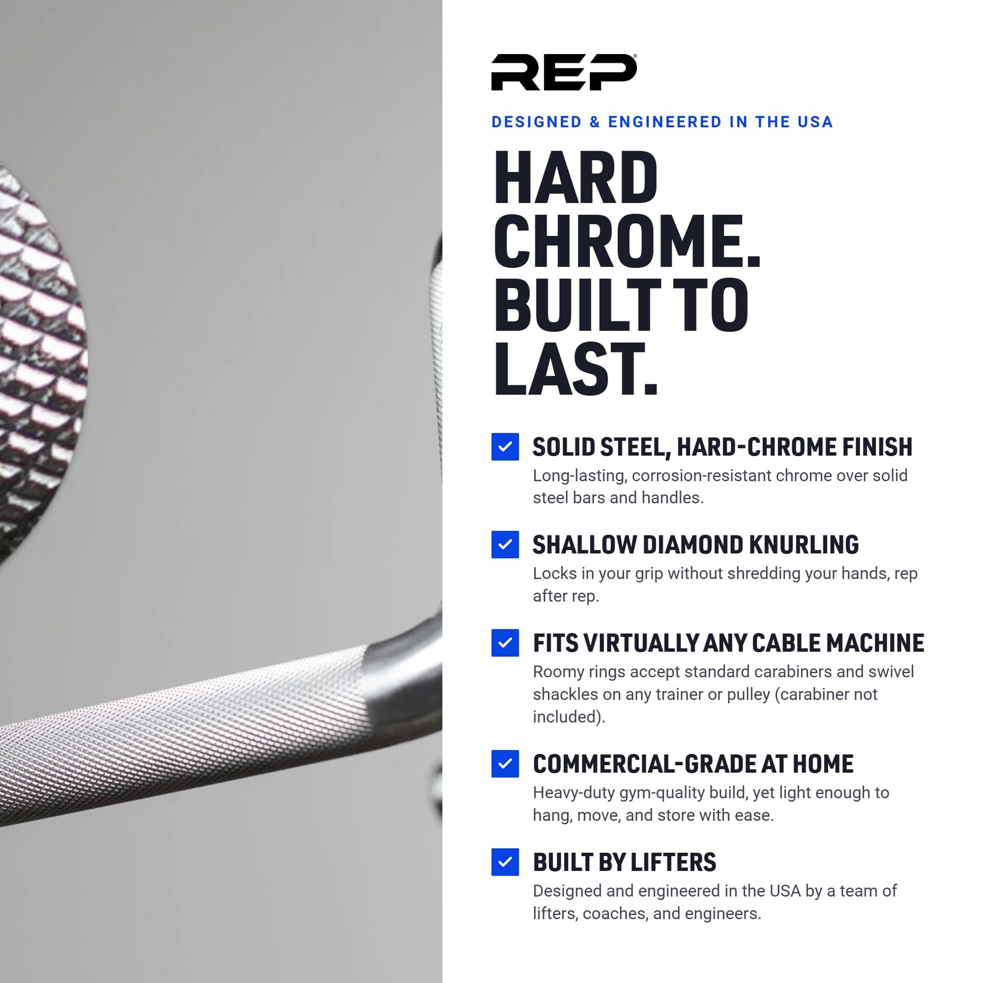 REP Fitness Multi Grip Curl Bar Cable Attachment, EZ Bar for Bicep & Tricep