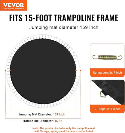 VEVOR Replacement Trampoline Mat, Universal Jumping Round Trampoline, Reinforce UV-Resistant Mat with Spring Tool & Durable V-Rings