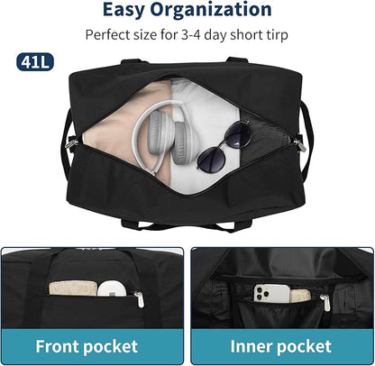 21 inch Gym Bag for Men - 40L Travel Duffel Bag Sport Duffle Bags for Weekend Overnight with Bottom Support (Black）