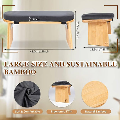 Meditation Bench with Cushion Foldable Ergonomic Bamboo Kneeling Stool Seiza Bench Wooden Meditation Stool Chair Zen Lotus Yoga Stool Floor Sitting Prayer Bench Removable Pillow