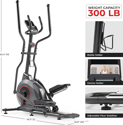 Sunny Health & Fitness Smart Upright Elliptical w/Pulse Sensor Built-in, Indoor Full-Body Cross-Training & Cardio Exercise Machine for Home, Free SunnyFit App Connection, Optional Long Stride Length