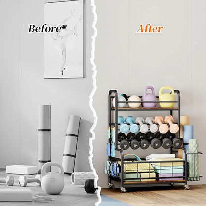 Homeiju 450LBS Dumbbell Rack,Weight Rack for Dumbbells,Weight Rack for Home Gym,Home Gym Storage for Strength Training Dumbbell Racks Stand with Wheels&Hooks