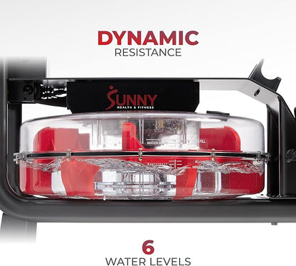 Sunny Health & Fitness Premium Water Rower w/Intensive Dynamic Real-Time Resistance, 300 LB Capacity Flip-able Rowing Machine for Home Training, Optional Free SunnyFit App Connection