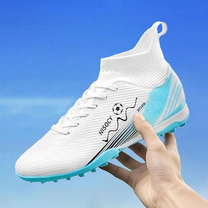 NISOCY Soccer Shoes for Mens Womens Professional Cleats High-Top Athletic Turf Football Shoe Outdoor/Indoor Professional Futsal Football Training Sneaker