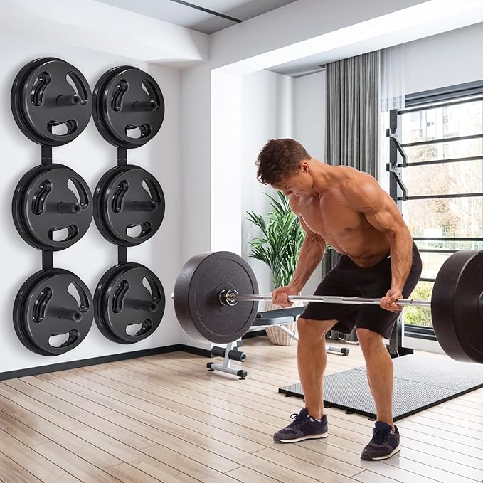 "Kipika Weight Plate Storage Rack - Wall Mounted Weight Plate Holder with Durable Steel Construction Organizer for Olympic Plates, 1000lb Capacity, Space-Saving for Home Gym"