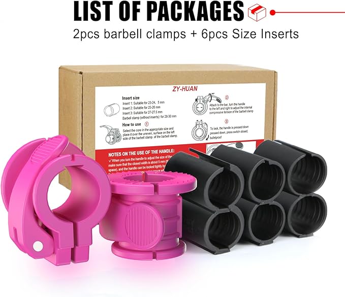 Barbell Clips 1 Inch Quick Release Weight Clamps 0.9-1.18inch Multi-Size Adjustable Olympic Clamps for Bars