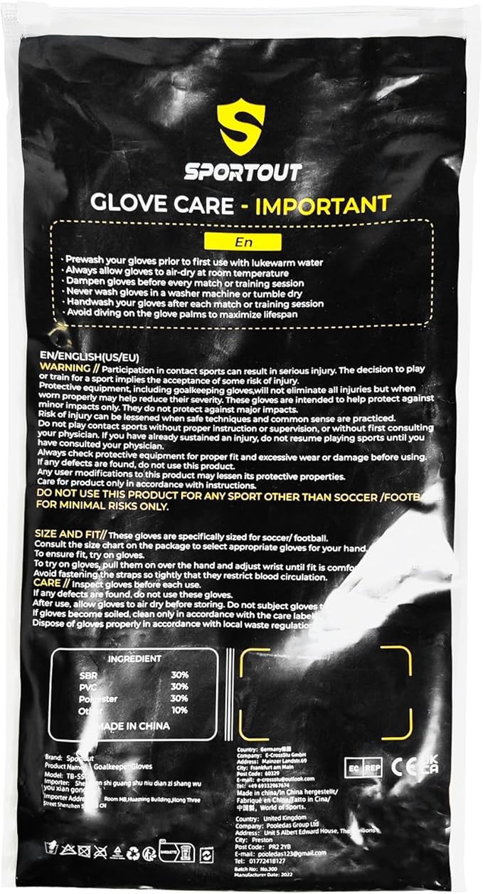 Sportout Goalie Gloves, Goalkeeper Gloves with Finger Protection, Breathable Soccer Goalie Gloves, 4mm Latex, for Kids Youth and Adult