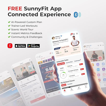 Sunny Health & Fitness 2-in-1 Premium Power Stepper with 400lbs Weight Capacity and Resistance Bands, Low-Impact Cardio, Space-Saving, Height-Adjustable, with Bluetooth and Free SunnyFit App