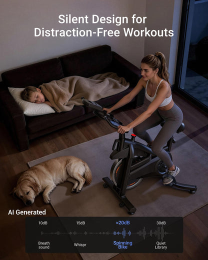 Exercise Bike,Brake Pad Stationary Bike for Home with 0-100 Resistance & App, Silent Belt Drive
