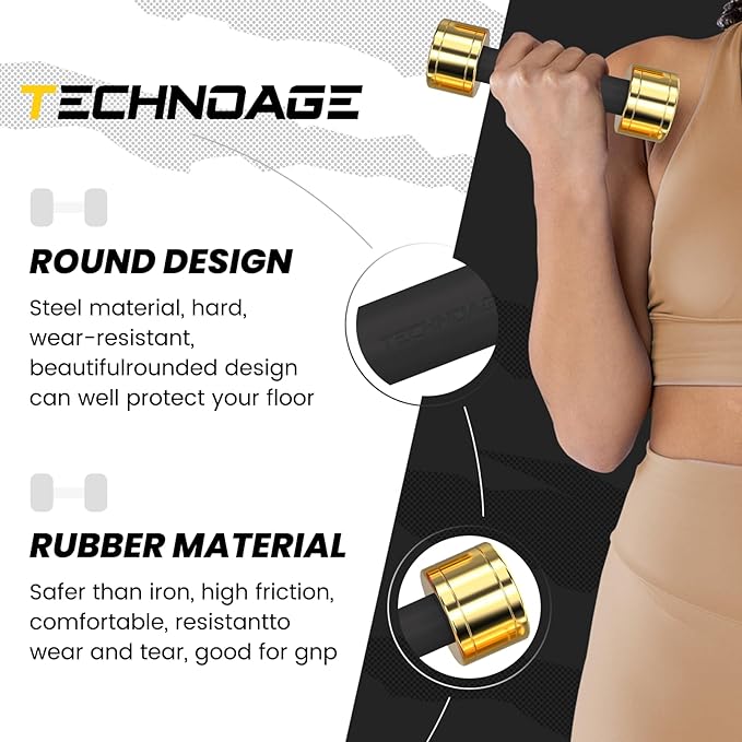 TECHNOAGE Round Dumbbell Sets with Steel Handle, Odorless Neoprene rubber Handle Cover