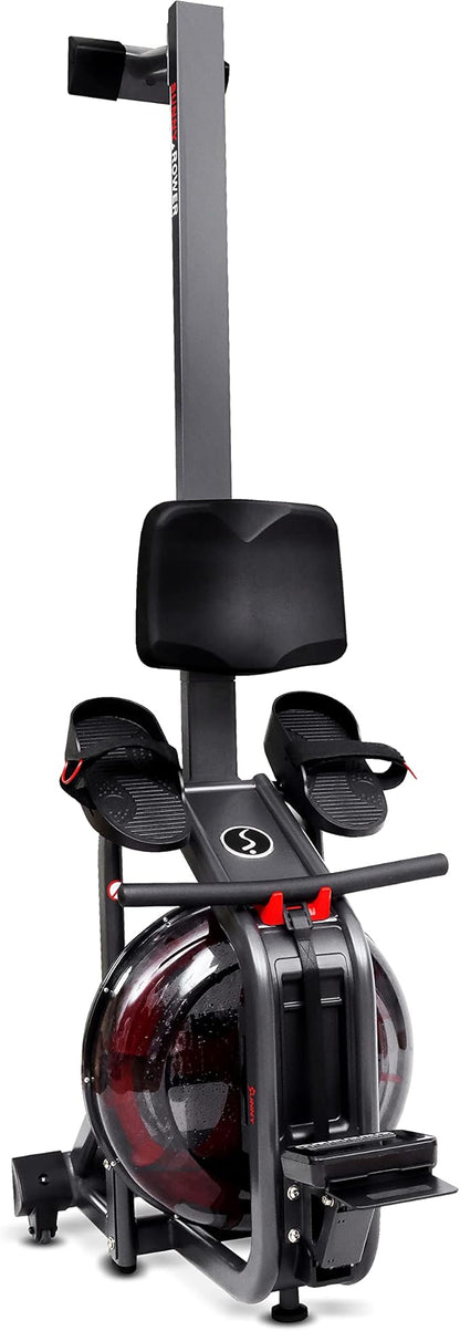 Sunny Health & Fitness Premium Water Rower w/Intensive Dynamic Real-Time Resistance, 300 LB Capacity Flip-able Rowing Machine for Home Training, Optional Free SunnyFit App Connection