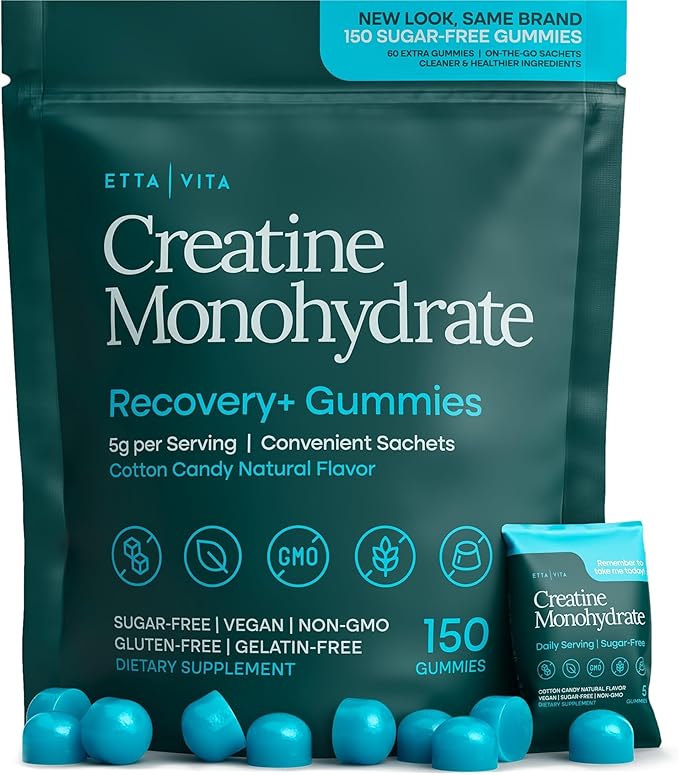 Sugar-Free Creatine Monohydrate Gummies (5g Per Packet) - Potent Creatine Gummies for Men & Women, Supplement for Muscle Support, Cellular Energy, Cognitive Function - Non-GMO, Gluten-Free, Vegan