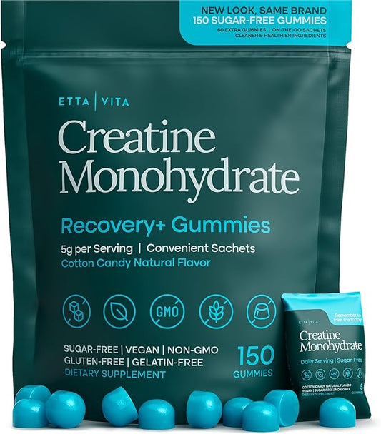 Sugar-Free Creatine Monohydrate Gummies (5g Per Packet) - Potent Creatine Gummies for Men & Women, Supplement for Muscle Support, Cellular Energy, Cognitive Function - Non-GMO, Gluten-Free, Vegan