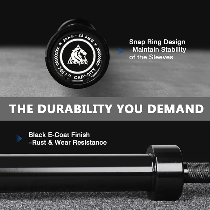 LIONSCOOL 7FT Olympic Barbell for Weightlifting, Power Lifting, 2 Inch Strength Training Bar for Squats, Deadlifts, Presses, Rows, Curls - 700lbs/1000lbs/1500lbs Capacity