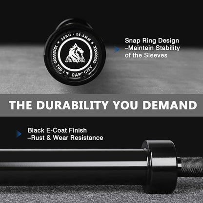 LIONSCOOL 7FT Olympic Barbell for Weightlifting, Power Lifting, 2 Inch Strength Training Bar for Squats, Deadlifts, Presses, Rows, Curls - 700lbs/1000lbs/1500lbs Capacity
