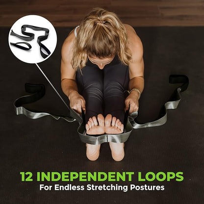 Gradient Fitness Stretching Strap for Physical Therapy, 12 Multi-Loop Stretch Strap 1.5" W x 8' L, Neoprene Handles, Physical Therapy Equipment, Yoga Straps for Stretching, Leg Stretcher.