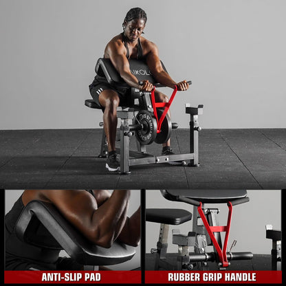 Mikolo Preacher Curl Bench, Plate Loaded Bicep Curl Machine, Bicep Workout Equipment，2 in 1 Arm