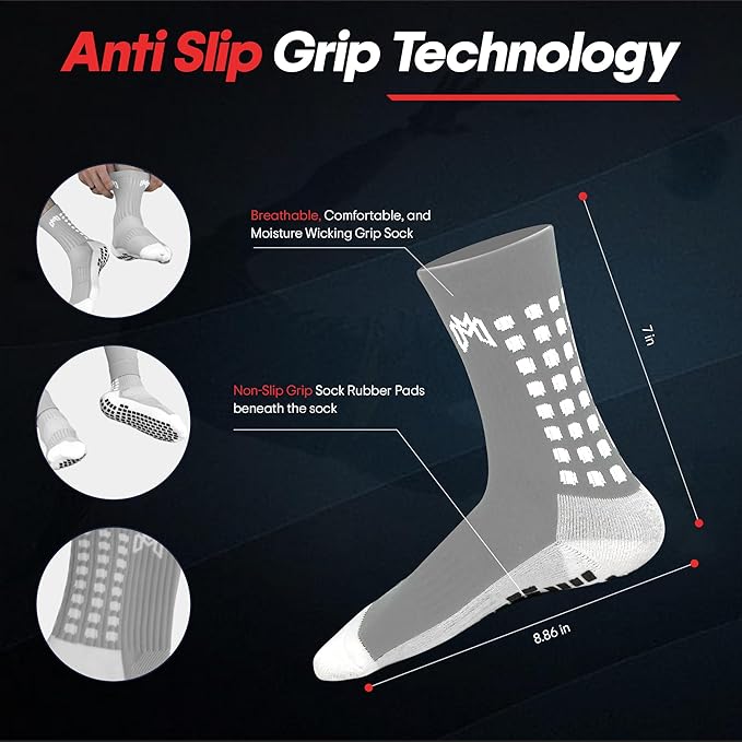 Soccer Grip Socks, Shin Guards, Pre Cut Sock Sleeves, and Guard Straps Bundle Pack - Essential Equipment for Soccer Players - for Mens, Women, Youth, Size 7 to 12 US Men Shoe Size