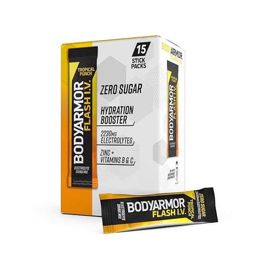 BODYARMOR Flash IV Electrolyte Packets, Tropical Punch - Zero Sugar Drink Mix, Single Serve Packs