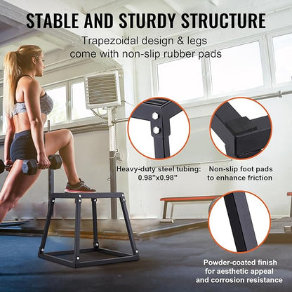 VEVOR Plyometric Jump Box, 18 Inch Plyo Box, Steel Plyometric Platform and Jumping Agility Box, Anti-Slip Fitness Exercise Step Up Box for Home Gym Training, Conditioning Strength Training