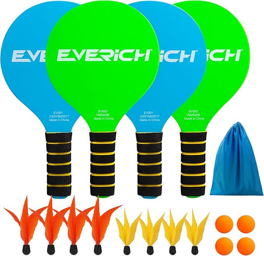 EVERICH TOY Paddle Ball Set, Badminton Set 4 Rackets, Great Gifts Easter Basket Stuffers for Kids