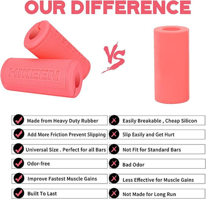 Hikeen Thick Bar Dumbbell Grips,Non Slip Hard Rubber Barbell Grips,Grips for Weight Lifting, Muscle Building-1.77", 2", 2.25" & 2.75" Outer Diameter