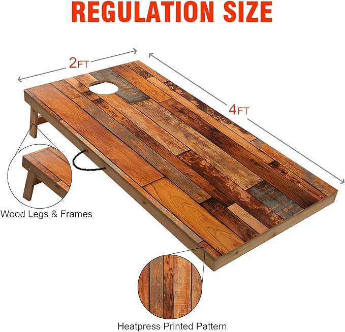 Solid Wood Premium Cornhole Game Set, Bean Bag Toss Game for Tailgate, Outdoor, Backyard - Professional Portable Cornhole Boards & Set of 8 Cornhole Bean Bags (Junior, Tailgate, Regulation Size)