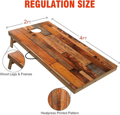 Solid Wood Premium Cornhole Game Set, Bean Bag Toss Game for Tailgate, Outdoor, Backyard - Professional Portable Cornhole Boards & Set of 8 Cornhole Bean Bags (Junior, Tailgate, Regulation Size)