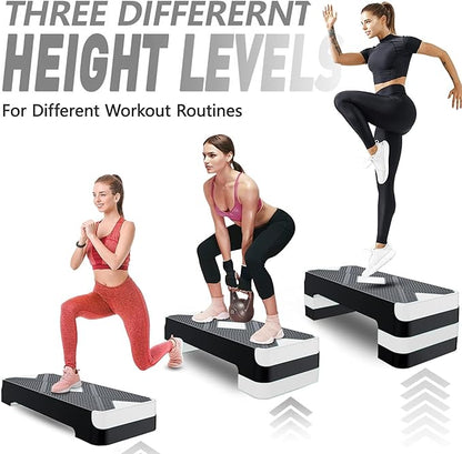 Aerobic Exercise Step, Adjustable Aerobic Stepper for Exercise, Workout Step Platform for Step Up, 26.5" Step Deck with 4??6??8??Adjustable Height Risers, Women Home Gym Cardio Fitness