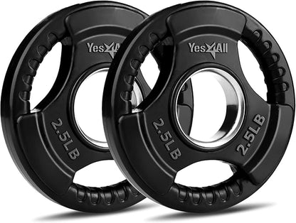Yes4All Rubber Grip Plates for Barbell, 2-Inch Weight Plates for Weightlifting and Strength Training in Home Gym (Single, Pair and Set)