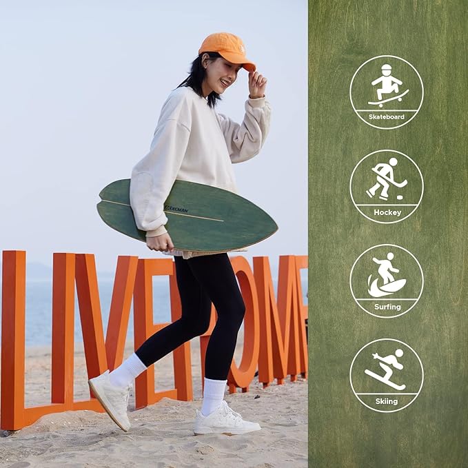 XCMAN Surf Balance Board Trainer with Roller Wooden Exercise Balancing Stability Trainer - Non Slip Surface for Adults Kids|Balance Board for Surfing,Snowboarding,Skateboarding,Hockey,Yoga Training