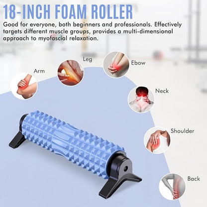 Trigger Point Foam Roller with Stand, 18 Inch Medium Density Foam Roller Long Yoga Roller Foam Exercise Roller for Physical Therapy, Muscles Deep Tissue, Pilates, Back Pain and Muscle Recovery (Blue)