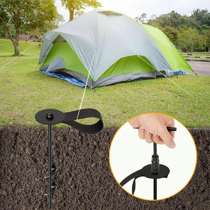 Trampoline Stakes, Flymer Trampoline Anchors High Wind Heavy Duty, 12 in Trampoline Tie Down Anchor Kit for Ground Stake, Screw in Ground Anchor 6 Pcs with Straps