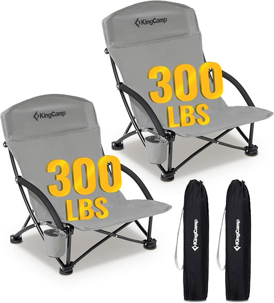 KingCamp Low Beach Chairs, Portable Folding Chair for Adults Extra Wide Ergonomic High Back Seat