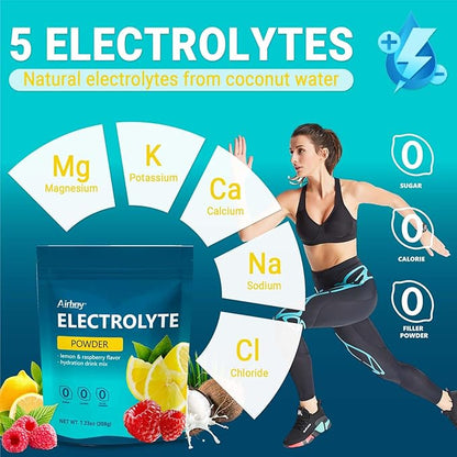 Airboy Electrolytes Powder No Sugar, Keto Electrolyte Mix, 1000 mg of Potassium, Low Sodium, Lemon Raspberry Flavor Hydration Drink Supplement for Dehydration Relief and Rehydration, 32Servings