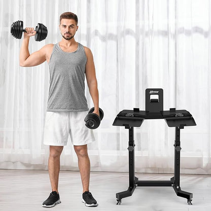 Adjustable Dumbbell Stand - Uboway Weight Stand with 4 Level Height Adjustment, Dumbbell Weight Rack with Tablet Holder and Durable Casters, Weight Holder for Adjustable Dumbbell Set, 2025 Upgrade Design （Bonus Foot Pads）