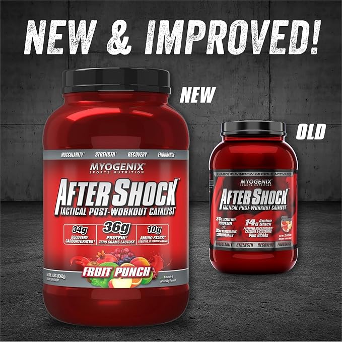 Myogenix Aftershock Post Workout ??Muscle Growth Whey Protein Powder ??Speeds Up Muscle Growth and Recovery ??Supports Joint Health and Replenishes Glycogen ??Fruit Punch, 3 lbs