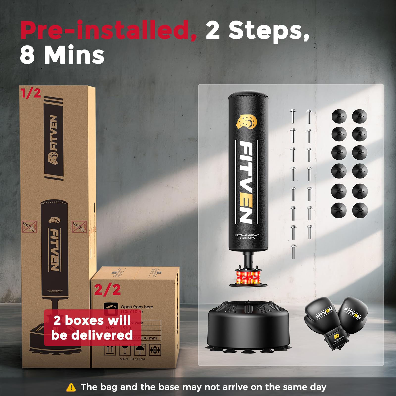 FITVEN Freestanding Punching Bag 70''-190lbs with Boxing Gloves Heavy Boxing Bag with Suction Cup