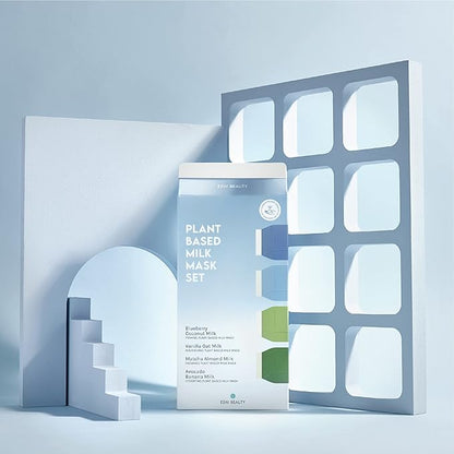 ESW Beauty Plant-Based Milk Face Masks - 8-Pack Skincare Set - Hydrating, Radiance, Firming & Soothing with Avocado, Matcha, Blueberry, Vanilla & Oat Extracts for All Skin Types