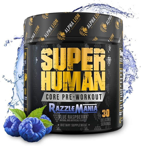 ALPHA LION Core Pre Workout w/Creatine for Performance, Beta Alanine for Muscle, Powder, L-Citrulline for Pump & Tri-Source Caffeine for Sustained Energy (30 Servings, Blue Raspberry Flavor)