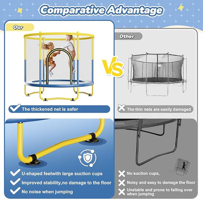 6FT Indoor Trampoline for Kids Ages 1-8, 72" Mini Toddler Indoor & Outdoor Trampoline with Safety Enclosure Net, Basketball Hoop & Dart Board, Birthday Gifts for Boys & Girls, Baby Toddler