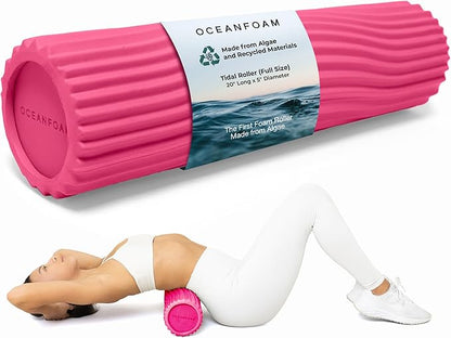 Oceanfoam Tidal Roller - Hot Pink - Muscle Massage Foam Roller for Back Pain & Stretching - Firm and Ergonomic Wide Wave Textured - Yoga, Athletics, & Wellness - Full Size, 20" x 5"
