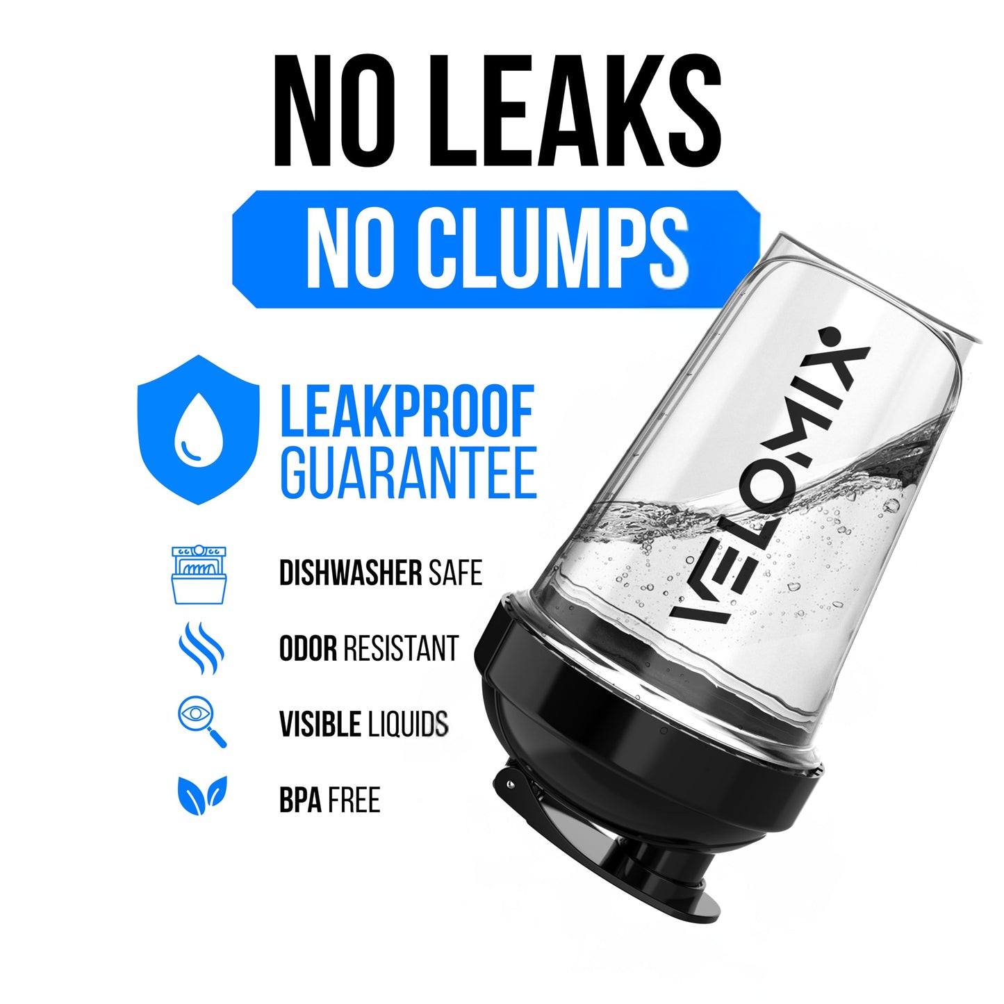 VELOMIX 2 Pack 20oz Protein Shaker Bottle for Protein Mixes, Black/Transpar